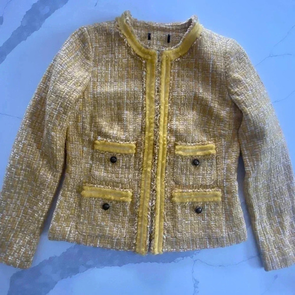 Talbots Classic Lined Butter Yellow Tweed Career Blazer Jacket Women's Small EUC - Picture 16 of 16